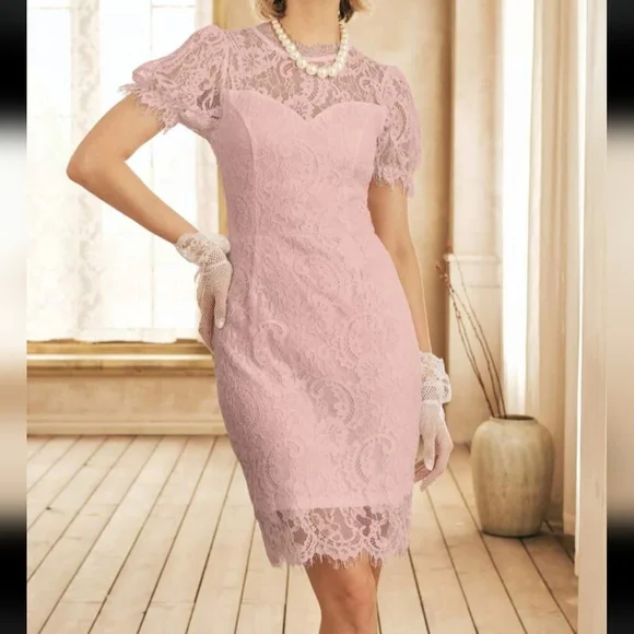 chinese dress ladies SHEIN Modely Flounce Sleeve Mermaid Hem Guipure Lace Prom Dress, M1431601,  Camel, M : Buy Online at Best Price in KSA main image 1